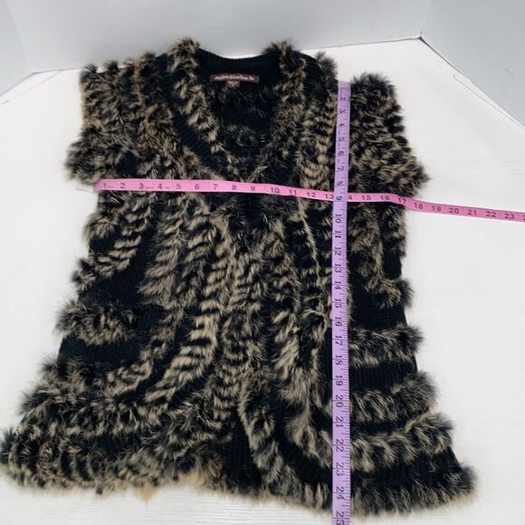 Mushka By Sienna Rose Rabbit Fur Black And Tan Vest Cardigan With Pockets Size S - Picture 13 of 14